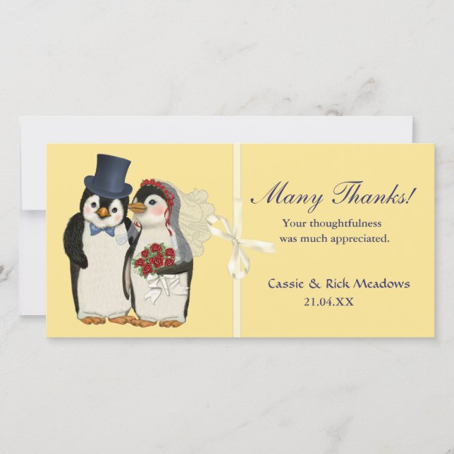 Tarjeta De Agradecimiento Boda Penguin (Anverso)