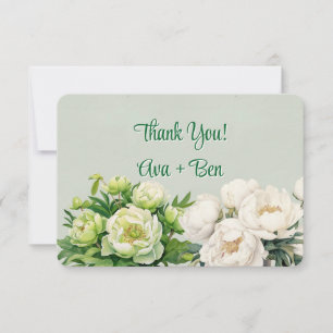 Tarjeta De Agradecimiento Boda Peony Verde y Blanco