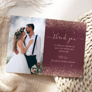 Tarjeta De Agradecimiento Boda personalizada con foto, rosa dorado y purpura