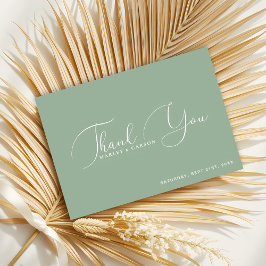 Tarjeta De Agradecimiento Boda personalizada con guión verde de sabio minima