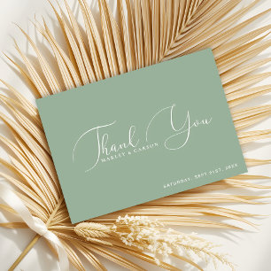 Tarjeta De Agradecimiento Boda personalizada con guión verde de sabio minima