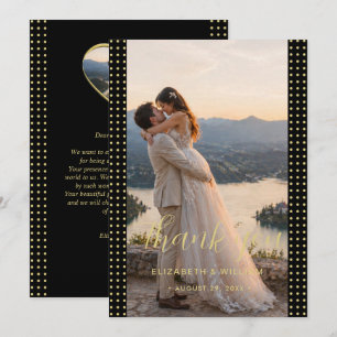 Tarjeta De Agradecimiento Boda personalizada con lunares dorados y negros