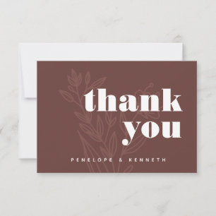 Tarjeta De Agradecimiento Boda personalizada de arte de línea floral marrón