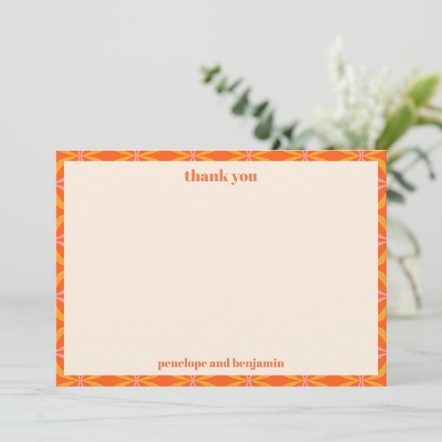 Tarjeta De Agradecimiento Boda personalizada de borde Naranja moderna de med (Anverso de pie)