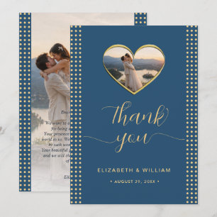 Tarjeta De Agradecimiento Boda personalizada de lunares dorados y azules