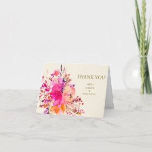 Tarjeta De Agradecimiento Boda personalizada floral acuarela rosa moderna