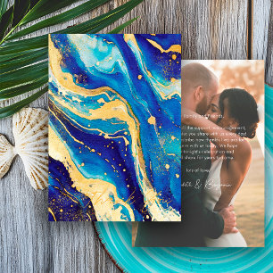 Tarjeta De Agradecimiento Boda Personalizada Foto Azul Dorado de la Marina R