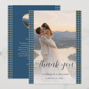 Tarjeta De Agradecimiento Boda personalizada Gold & Blue Lunares