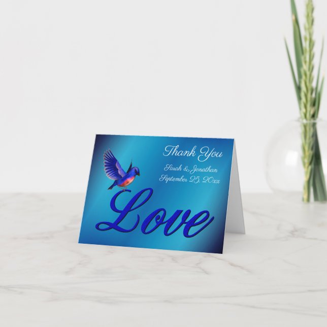 Tarjeta De Agradecimiento Boda personalizada Love Elegent Bluebird (Anverso)