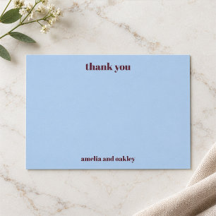 Tarjeta De Agradecimiento Boda personalizada minimalista azul retro de otoño