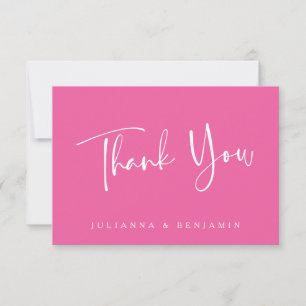 Tarjeta De Agradecimiento Boda personalizada moderna elegante rosa caliente
