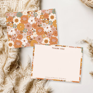 Tarjeta De Agradecimiento Boda Personalizada Retro Boho Terracotta Floral