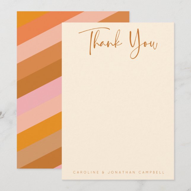 Tarjeta De Agradecimiento Boda personalizada Retro Geométrica Rosa y Naranja (Anverso / Reverso)