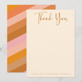 Tarjeta De Agradecimiento Boda personalizada Retro Geométrica Rosa y Naranja