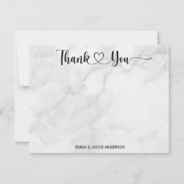 Tarjeta De Agradecimiento Boda personalizado de escritura negra de mármol bl