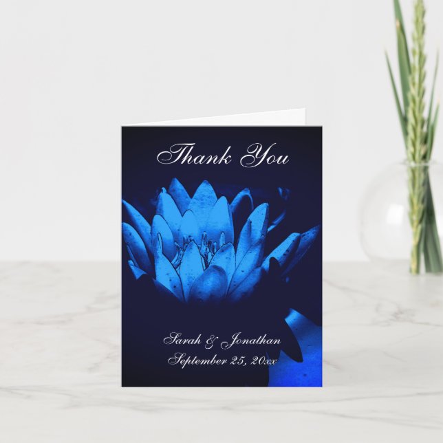 Tarjeta De Agradecimiento Boda personalizado de flor azul de Lily (Anverso)