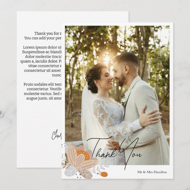 Tarjeta De Agradecimiento Boda personalizado de flor de otoño con mensaje (Anverso / Reverso)