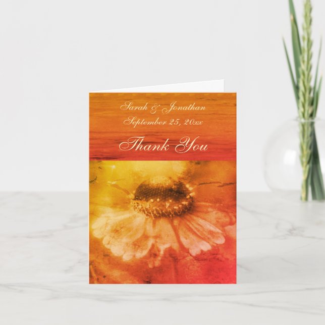 Tarjeta De Agradecimiento Boda personalizado de flor de zinnia de época (Anverso)