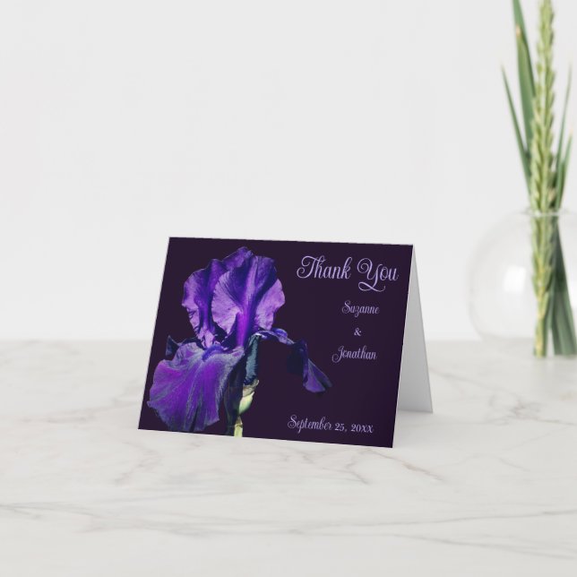 Tarjeta De Agradecimiento Boda personalizado de la flor de iris morado (Anverso)
