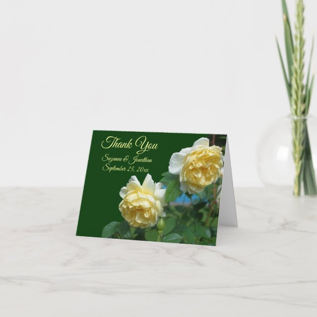 Tarjeta De Agradecimiento Boda personalizado de la floral de rosas amarillas (Anverso)