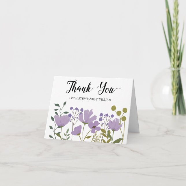 Tarjeta De Agradecimiento Boda personalizado de la floral Dusty Purple Sprin (Anverso)