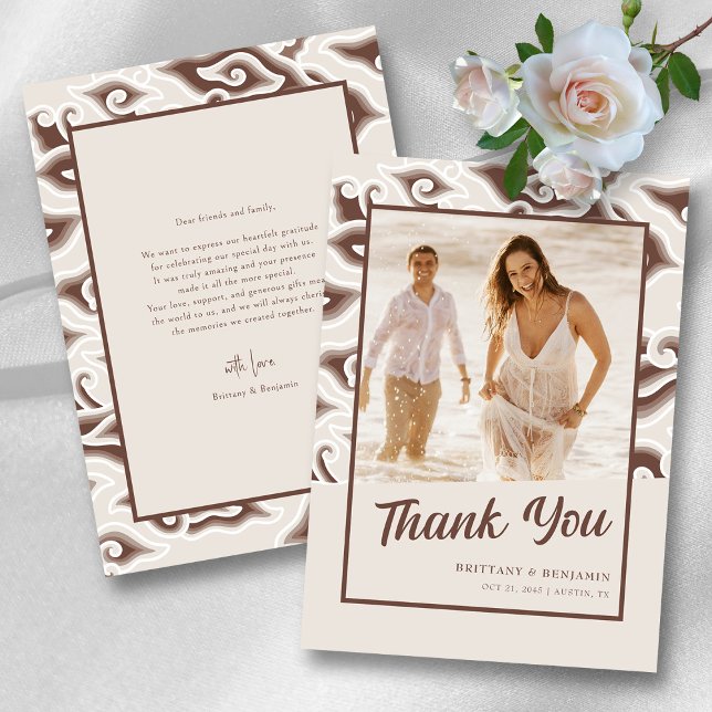 Tarjeta De Agradecimiento Boda personalizado de la gratitud de Batik marrón  (Vintage Brown Batik Gratitude Personalized Wedding Thank You Card )