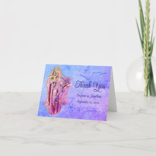 Tarjeta De Agradecimiento Boda personalizado del arte floral azul Iris (Anverso)