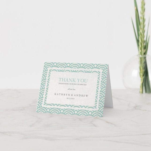 Tarjeta De Agradecimiento Boda personalizado japonés Seigaiha Gracias (Anverso)