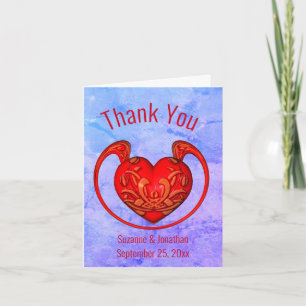 Tarjeta De Agradecimiento Boda Personalizado Ornate Red Heart