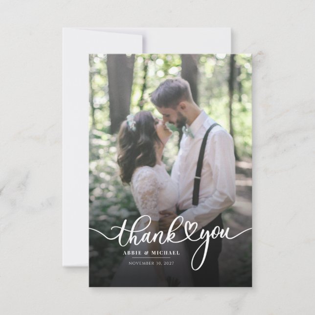 Tarjeta De Agradecimiento Boda Photo Script Modern (Anverso)