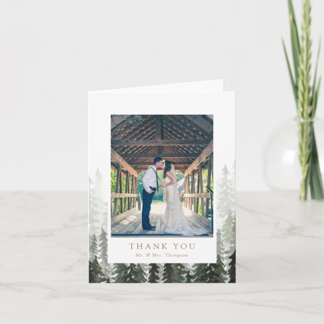 Tarjeta De Agradecimiento Boda Pine Forest Gracias (Anverso)