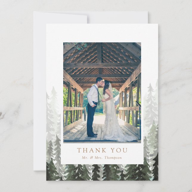Tarjeta De Agradecimiento Boda Pine Forest Gracias (Anverso)