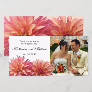 Tarjeta De Agradecimiento Boda Pintada de Rosa y Flor de Dalia Coral