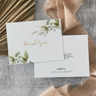 Tarjeta De Agradecimiento Boda plana de oro de eucalipto verde salvia