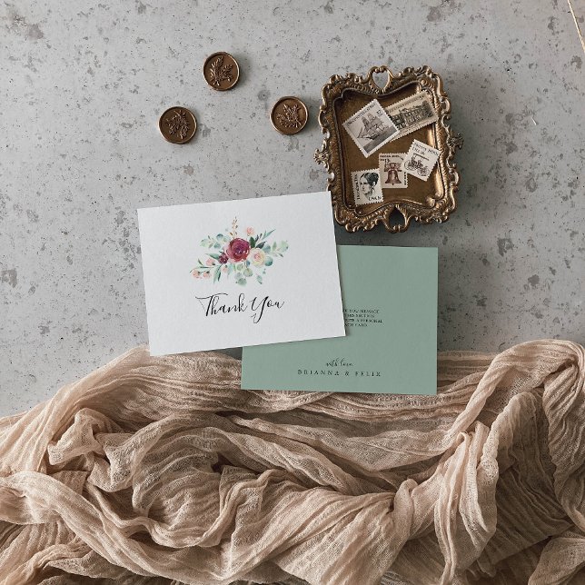 Tarjeta De Agradecimiento Boda plana floral contemporánea Eucalyptus (Subido por el creador)