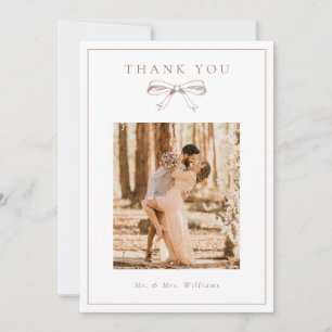 Tarjeta De Agradecimiento Boda plano con fotografía de Coquette Bow Mocha