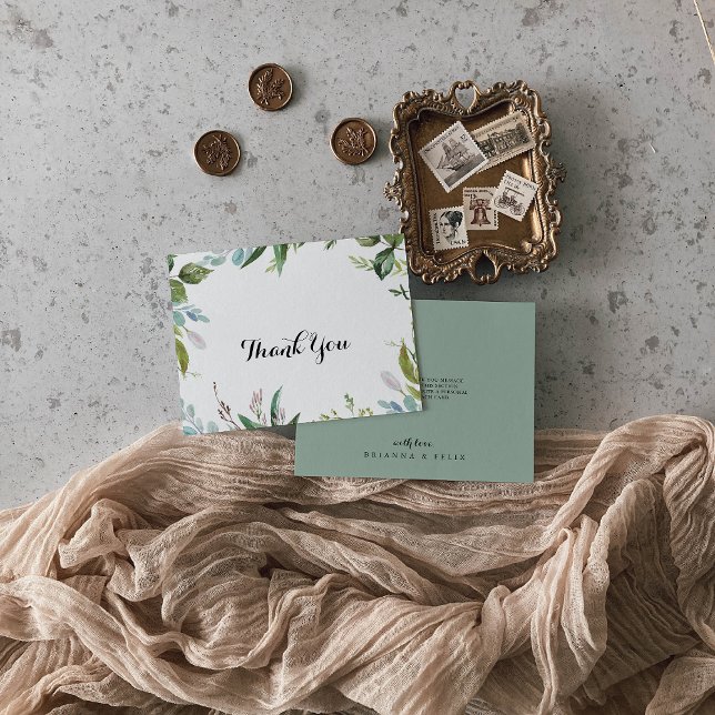 Tarjeta De Agradecimiento Boda plano de caligrafía tropical de vegetación el (Subido por el creador)