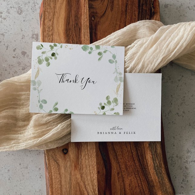 Tarjeta De Agradecimiento Boda plano de ensueño de oro de confetti eucalipto (Subido por el creador)