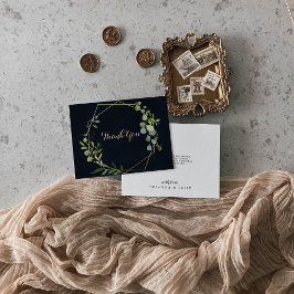 Tarjeta De Agradecimiento Boda plano de eucalipto verde azul de oro geométri