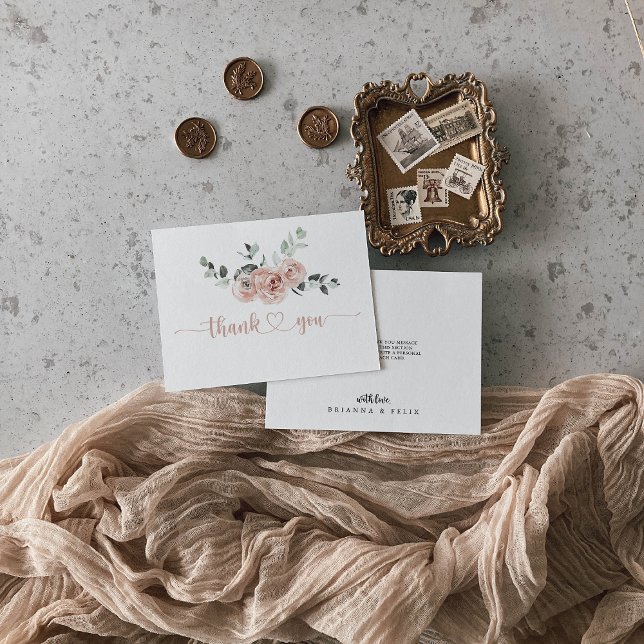 Tarjeta De Agradecimiento Boda plano rosa rosa rosado con flores clásicas (Subido por el creador)