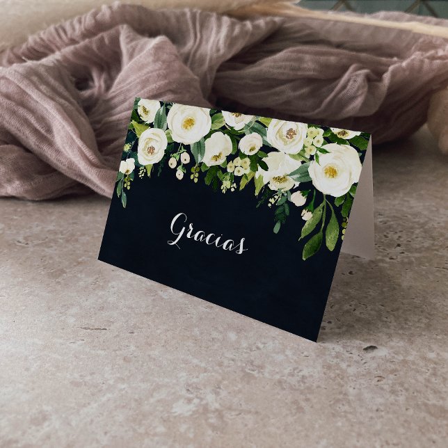 Tarjeta De Agradecimiento Boda plegado azul floral blanco verde gracias (Subido por el creador)