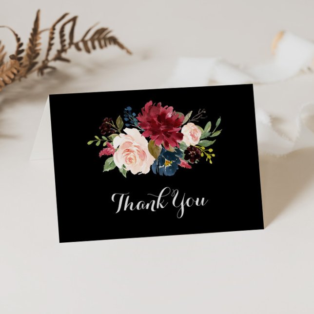 Tarjeta De Agradecimiento Boda plegado botánico negro rústico (Subido por el creador)