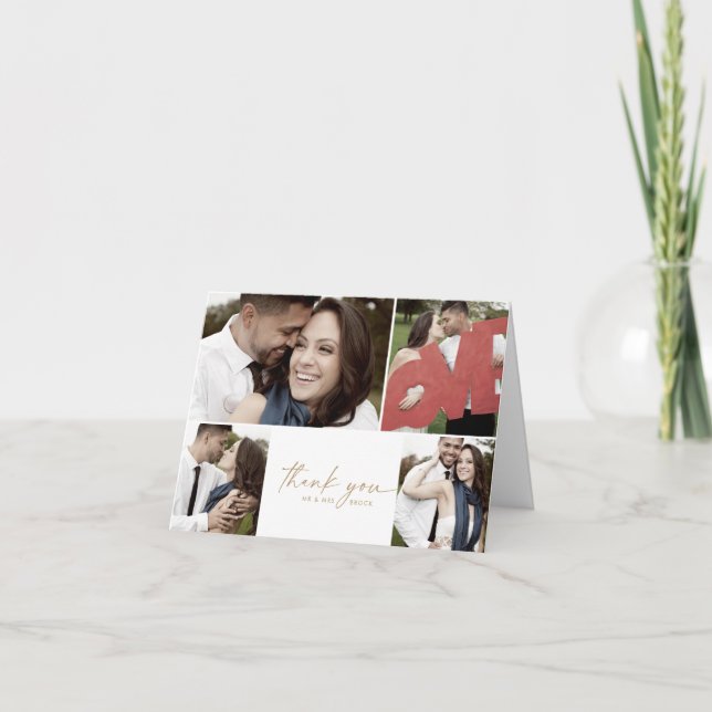 Tarjeta De Agradecimiento Boda plegado Collage de fotos Gold Script 4 modern (Anverso)