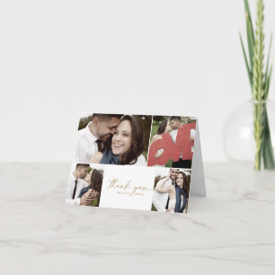Tarjeta De Agradecimiento Boda plegado Collage de fotos Gold Script 4 modern