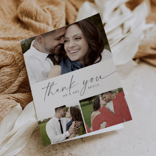 Tarjeta De Agradecimiento Boda plegado de 3 Collages de fotos plateado moder