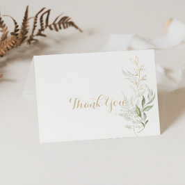 Tarjeta De Agradecimiento Boda plegado de caligrafía de follaje verde dorado
