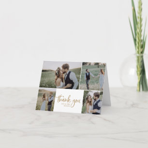Tarjeta De Agradecimiento Boda plegado de Collage de fotos Rustic Gold Scrip