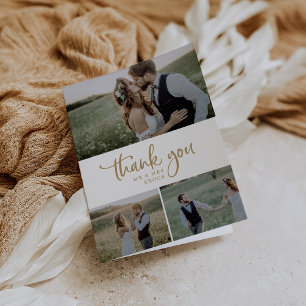 Tarjeta De Agradecimiento Boda plegado de Collage de fotos Rustic Gold Scrip