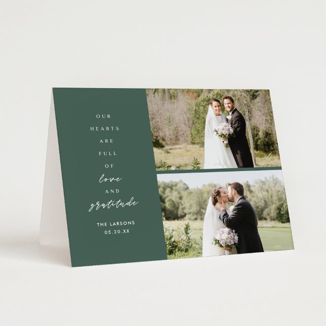 Tarjeta De Agradecimiento Boda plegado de dos fotos verdes gracias (Subido por el creador)