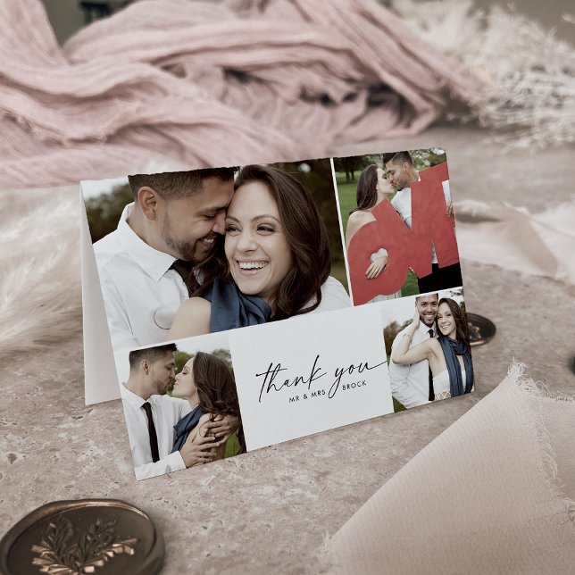 Tarjeta De Agradecimiento Boda plegado de guión moderno 4 Collage de fotos (Subido por el creador)